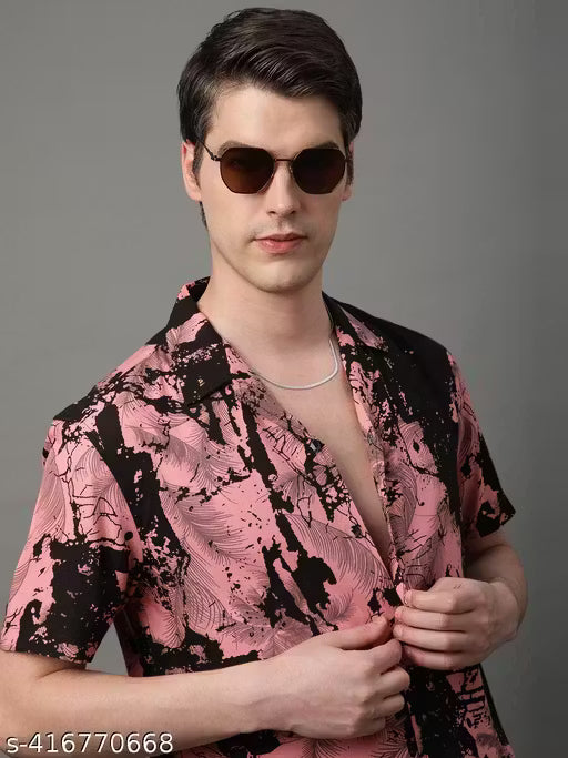 Voroxy Men's Abstract Regular Spread Collar Multicolor Shirts