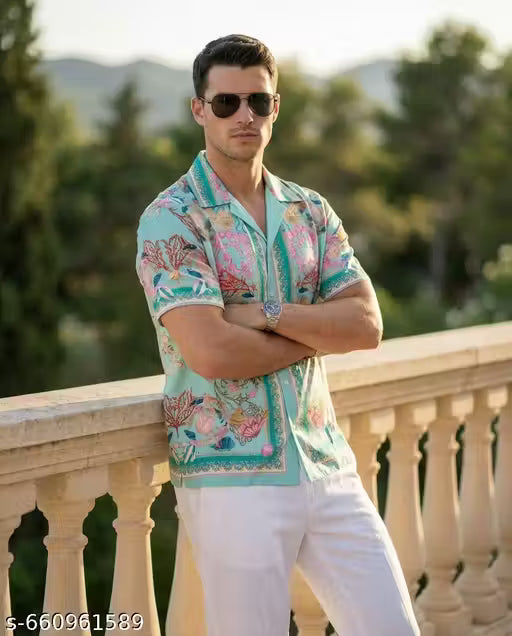 Stylish Men Sea Green Designer Printed Casual Shirt