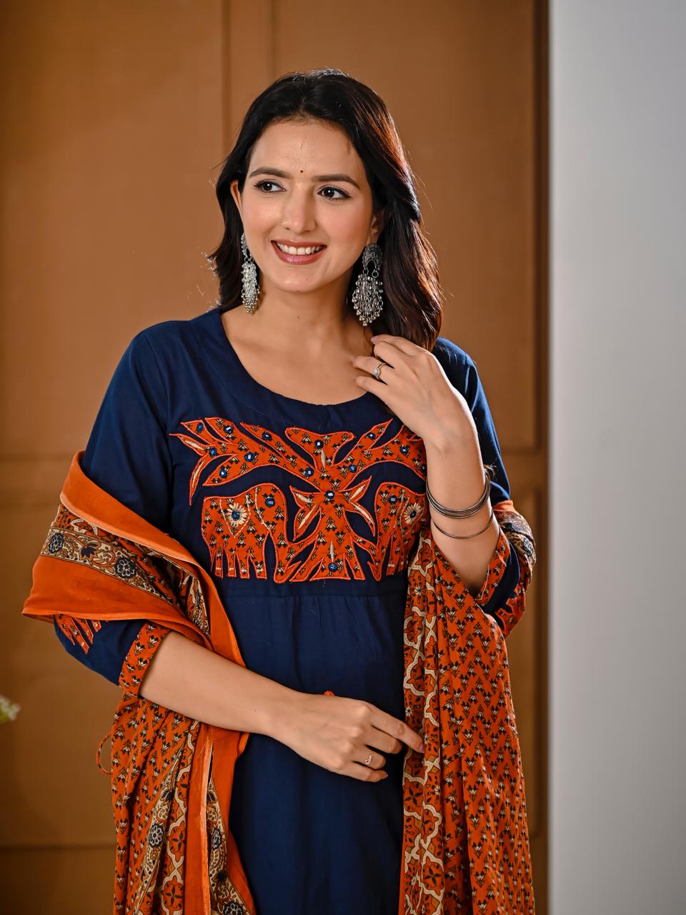 Jaipuri Cotton Blue 3pc Set