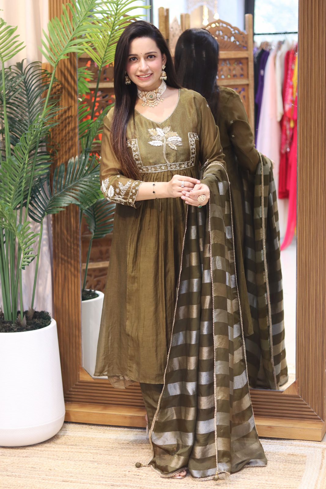 Banaras Mull chanderi mehendi green 3pic