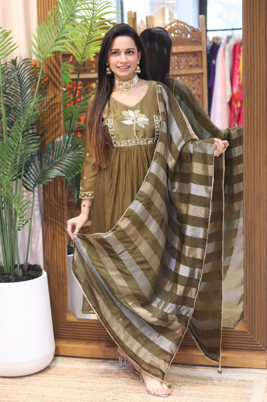 Banaras Mull chanderi mehendi green 3pic