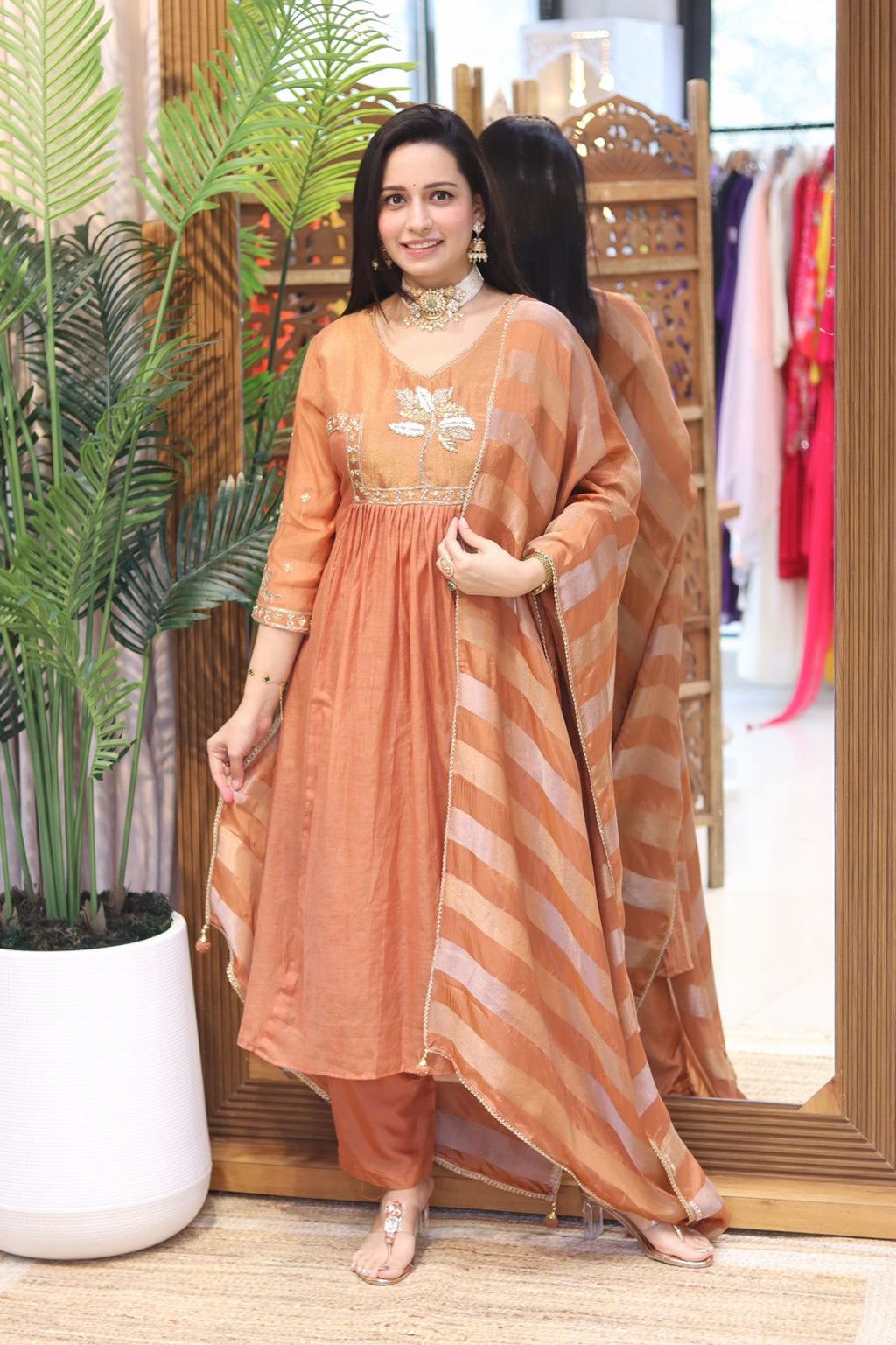 Banaras Mull chanderi rust orange 3pic