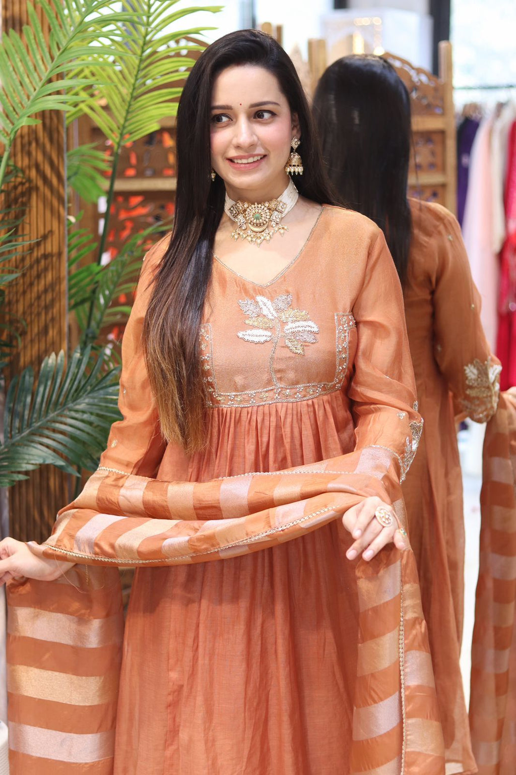 Banaras Mull chanderi rust orange 3pic