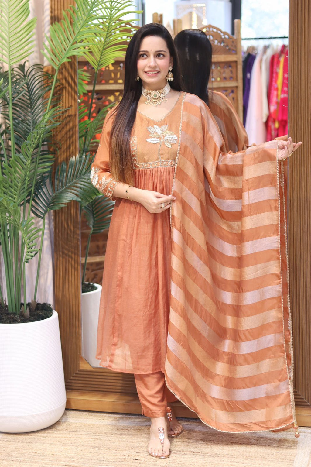 Banaras Mull chanderi rust orange 3pic