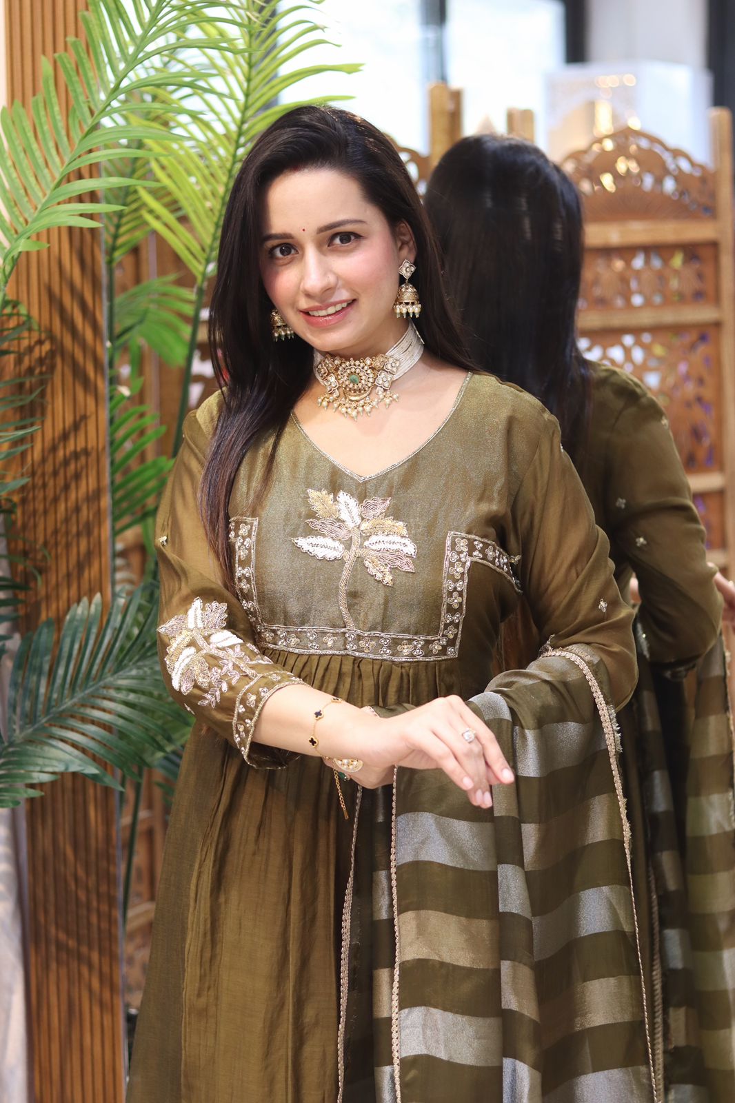 Banaras Mull chanderi mehendi green 3pic