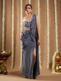 Ready to wear grey ruched saree