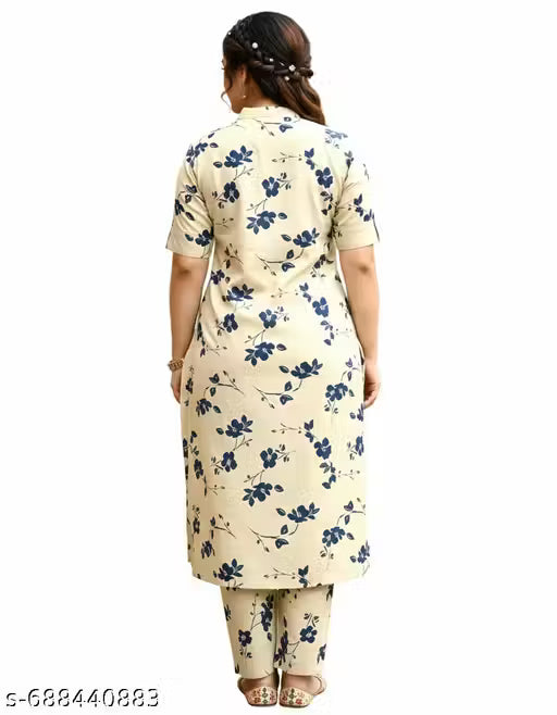 Jaipuri Cotton Off White And blue 2pc Set