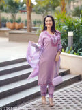 Cotton Blend Floral Embroidered Kurta Pant