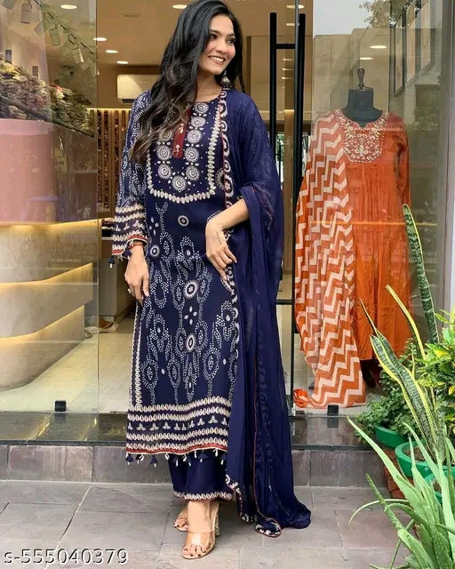 A line Cut   Kurti Pant and Dupatta Set