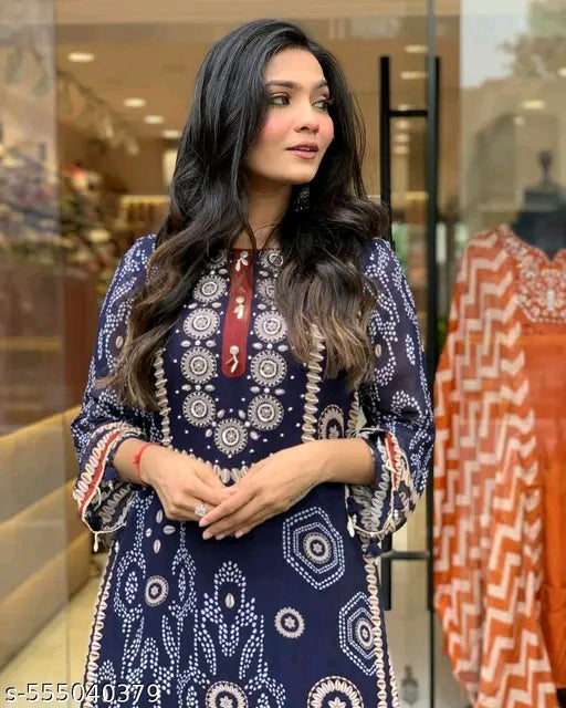 A line Cut   Kurti Pant and Dupatta Set