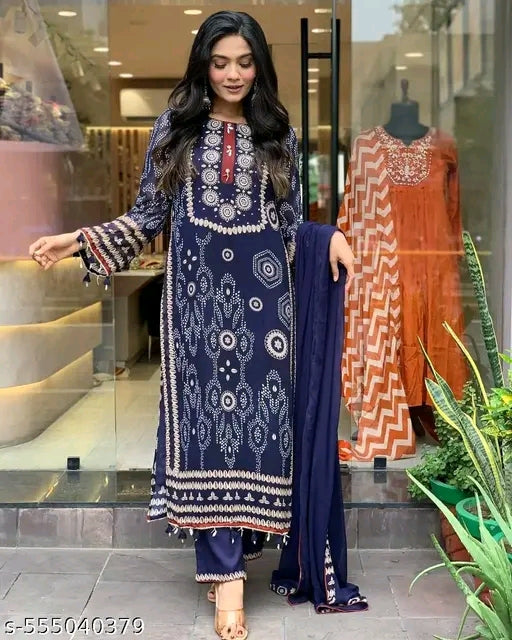 A line Cut   Kurti Pant and Dupatta Set