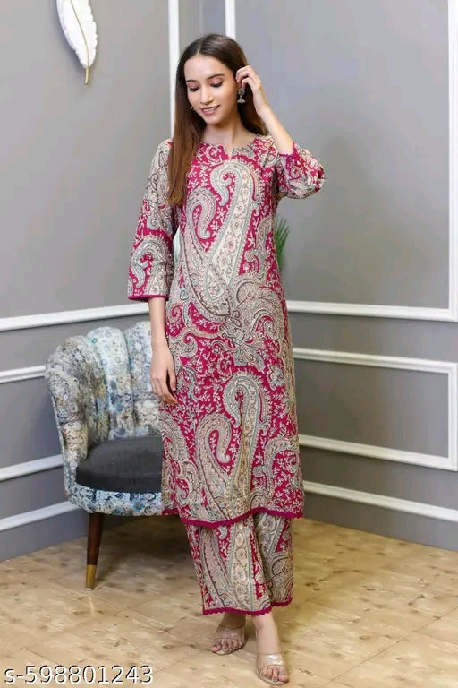 Stylish Pink and Grey  Printed Kurta Pant Set