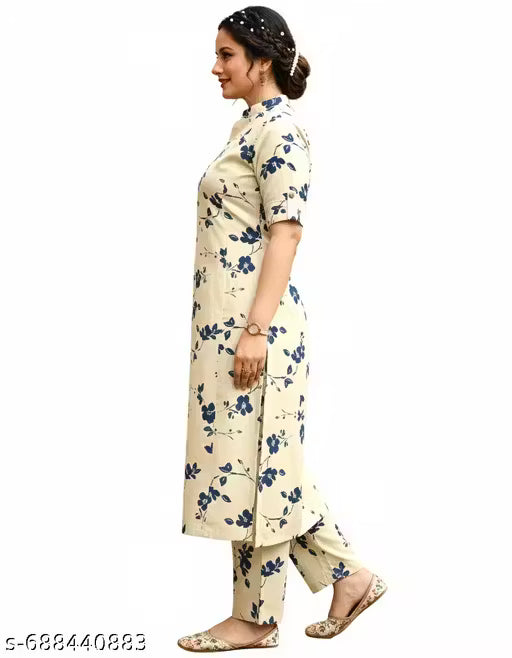 Jaipuri Cotton Off White And blue 2pc Set