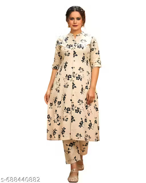 Jaipuri Cotton Off White And Green 2pc Set