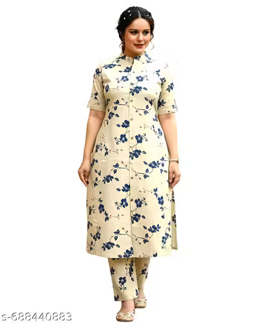 Jaipuri Cotton Off White And blue 2pc Set