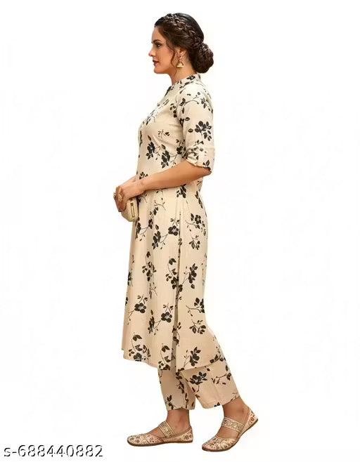 Jaipuri Cotton Off White And Green 2pc Set