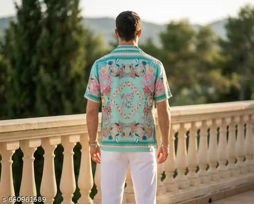 Stylish Men Sea Green Designer Printed Casual Shirt