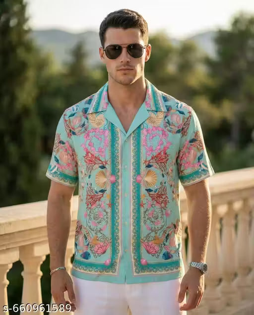 Stylish Men Sea Green Designer Printed Casual Shirt