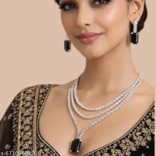 Stylish Black Stone Necklace Set for Women & Girls