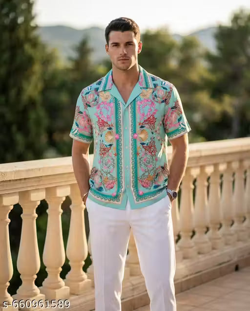 Stylish Men Sea Green Designer Printed Casual Shirt