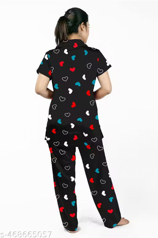 STYLISH COLLAR WOMENS PRINTED NIGHT-SUIT SET