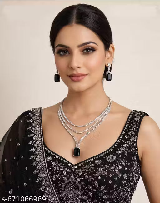 Stylish Black Stone Necklace Set for Women & Girls